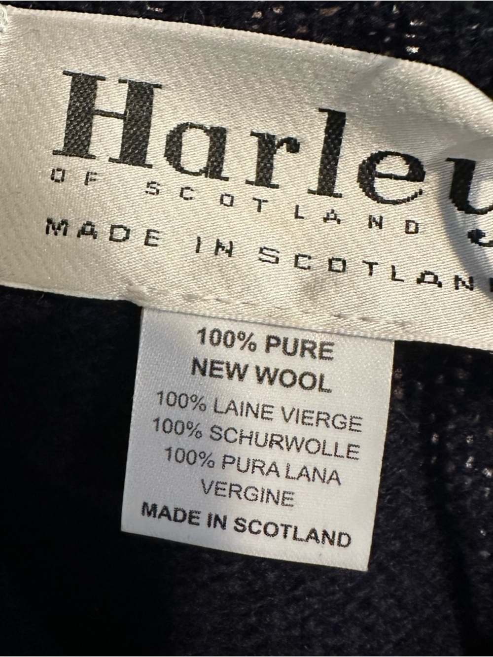 Harley of Scotland Wool Navy Sweater with Yellow Stripes - Picture 6 of 6
